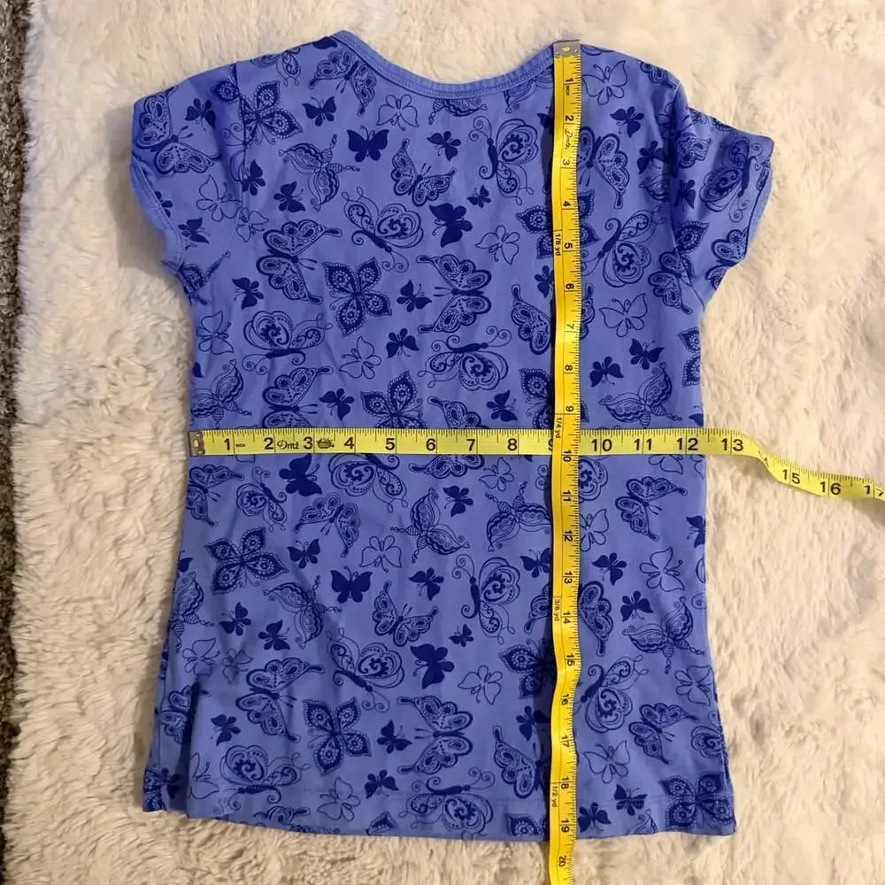The Children's Place Girls Blue Butterfly Print Rhinestone Short Sleeve Tee Size